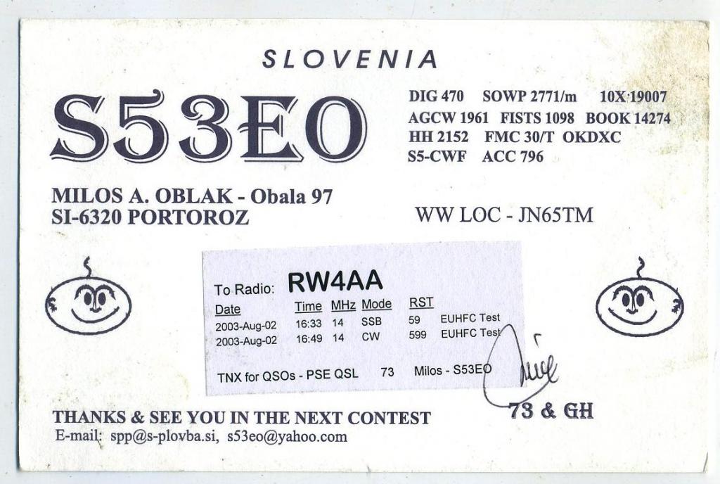 Карточка радиообмена QSL - Словения 2002 год  (РК-6)-11