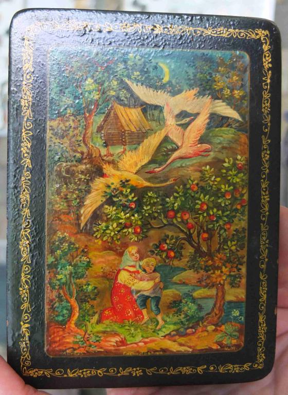 лаковая шкатулка Гуси-Лебеди, Мстёра, авторская, коллекционная