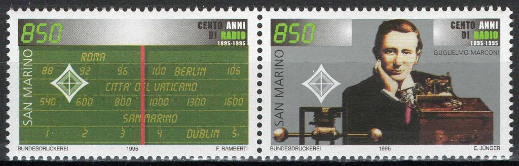 Сан-Марино, 1995, Наука, Физики, Маркони, с купоном