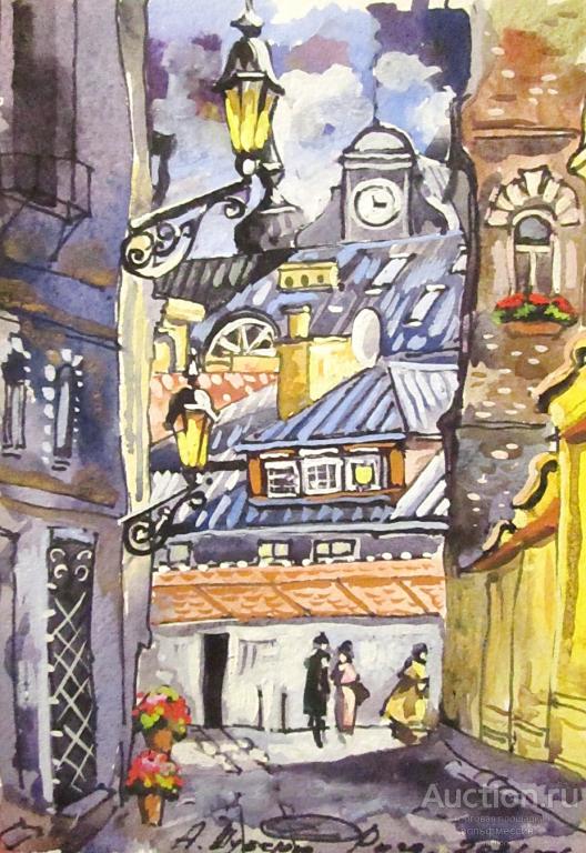 Акварель, Рига, 13х18см, художник А. Шуберт