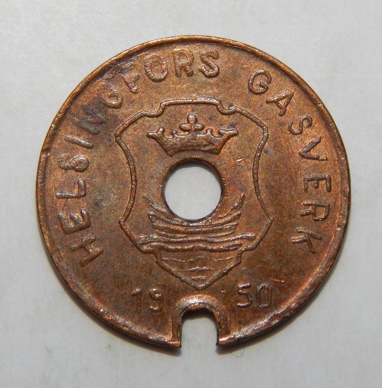 Жетон газовый. Финляндия. Helsingfors Gasverk. 1950