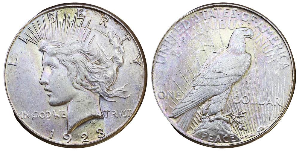 США 1 доллар 1923-S ННР MS60 (0032)
