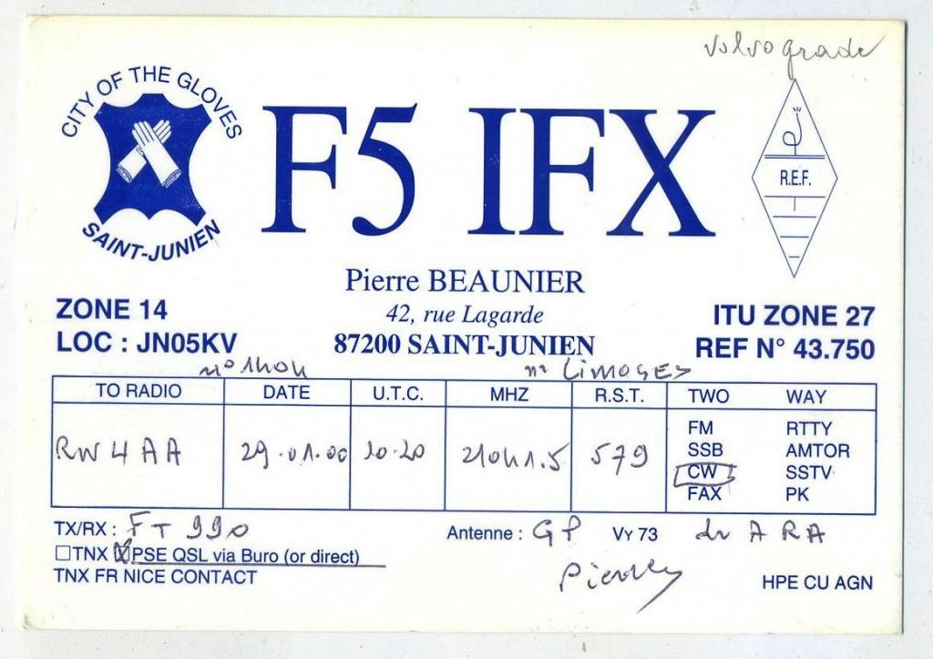 Карточка радиообмена QSL - Франция, Сен-Жюльен-ан-Женевуа 2000 год (РК-11)-10