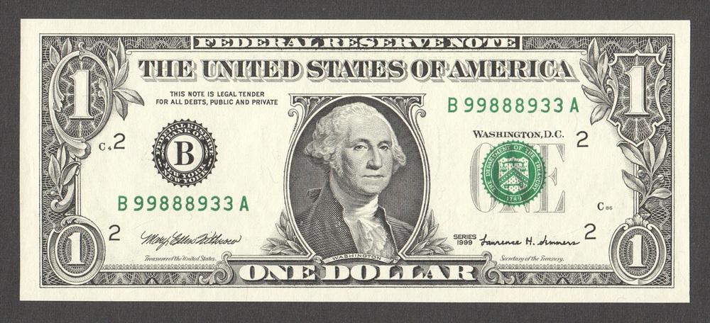 США 1 доллар 1999 P504 UNC (Федеральный Резервный Банк, Нью-Йорк)