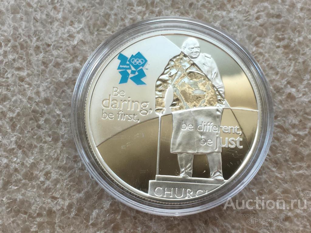 Великобритания 5 фунтов 2010 Уинстон Черчилль Празднование в Британии Олимпиада Лондон 2012 СЕРЕБРО