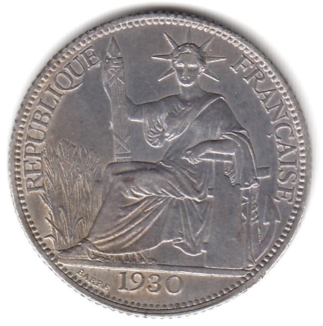 Французский Индокитай - 20 центов 1930 - Серебро, Редкость, Состояние AUNC / UNC, В Коллекцию