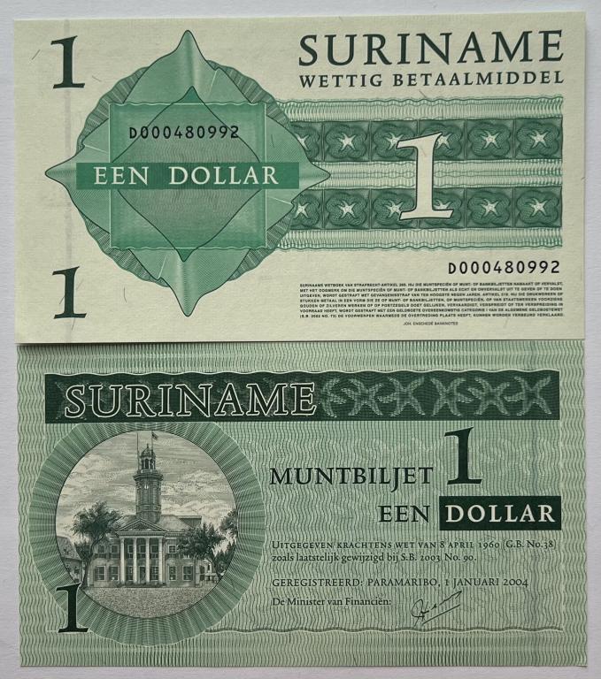 СУРИНАМ 1 ДОЛЛАР 2004 ГОД ПРЕСС UNC
