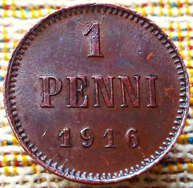 1  ПЕННИ  1916 г.  РУССКАЯ  ФИНЛЯНДИЯ .  AUNC .  ШТЕМПЕЛЬНЫЙ  БЛЕСК .  ОРИГИНАЛ .  № 194