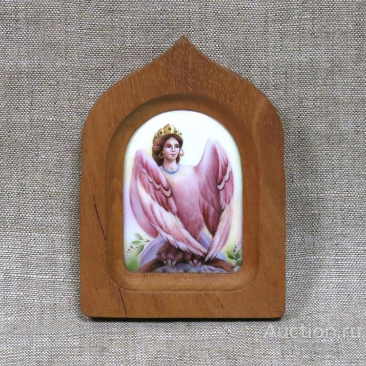 Плакетка ПТИЦА СИРИН, финифть в деревянной рамке в русском стиле, авторская работа