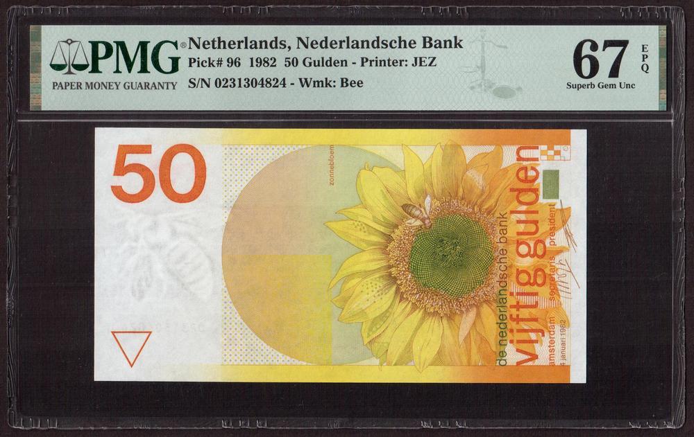 Нидерланды 1982г 50 гульденов UNC (Pick 96) слаб PMG-67 EPQ