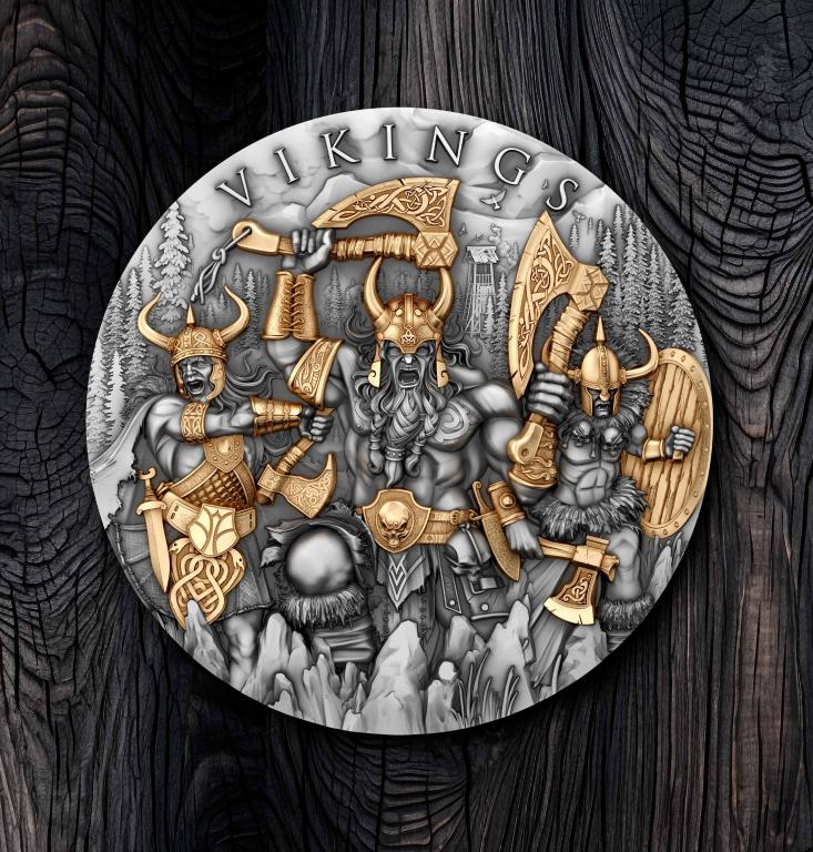* Ниуэ 5 долларов 2024 Викинги * Позолота * Серебро 2 унции * Сертификат * Коробка