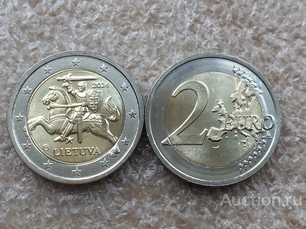 Литва 2 евро 2024 Геральдический всадник Витис Регулярная погодовка БИМЕТАЛЛ