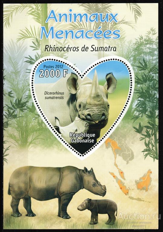 Габон 2012 Носороги Фауна бл., чистый, описание