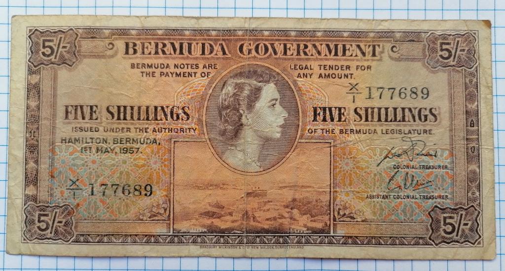 Бермуды 5  шиллингов  1957  P#18b