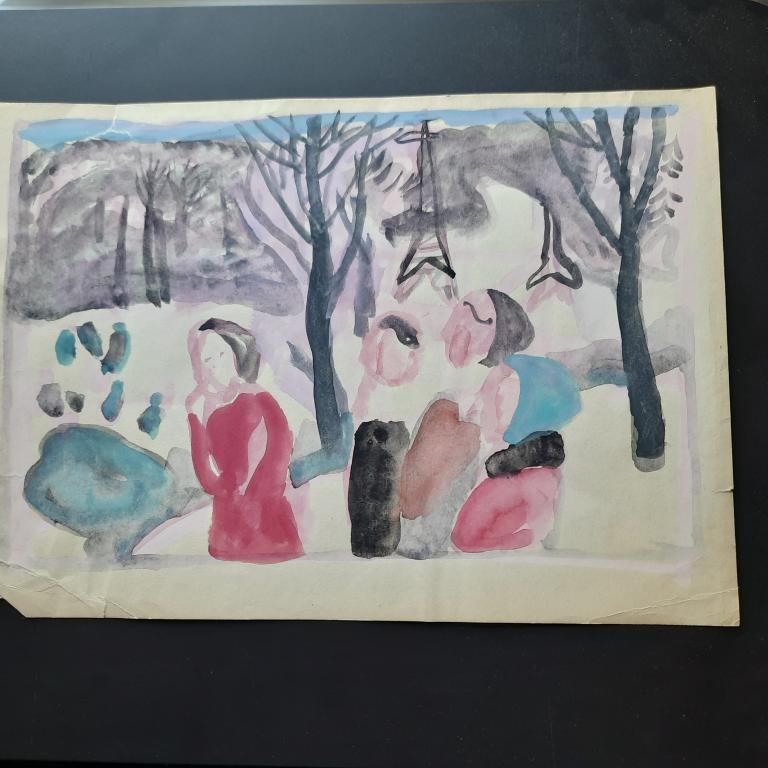 Калинычева К.И. (1933-1999)  Четверо на фоне деревьев зимой