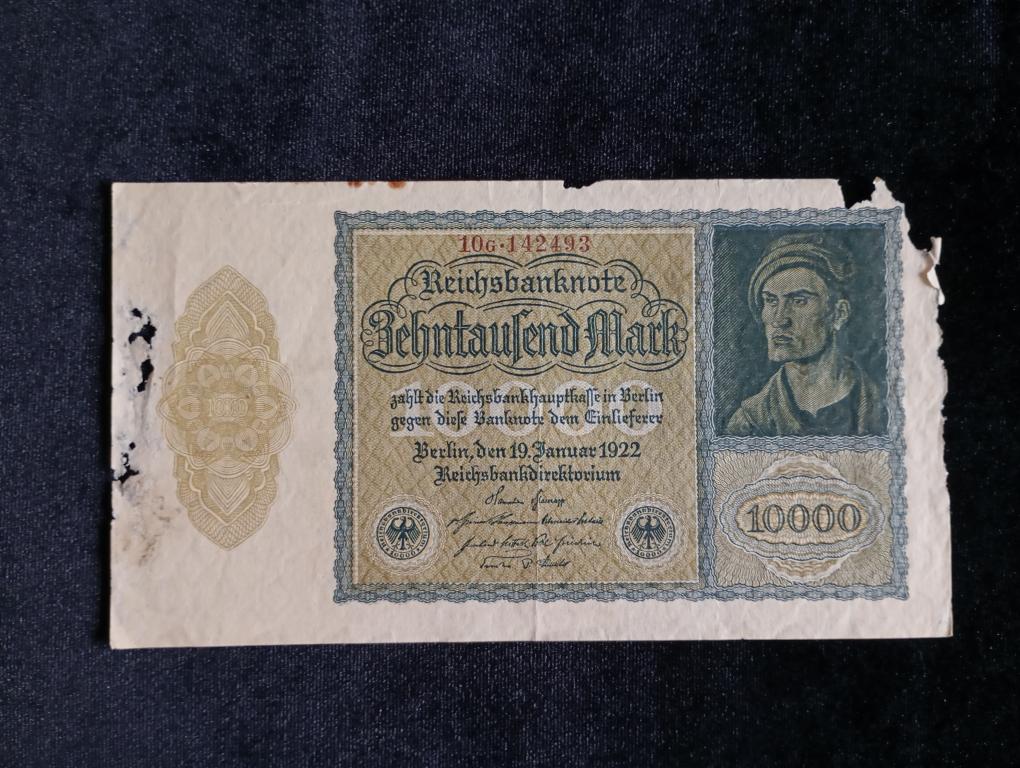 Германия 10000 марок 1922 года малый формат