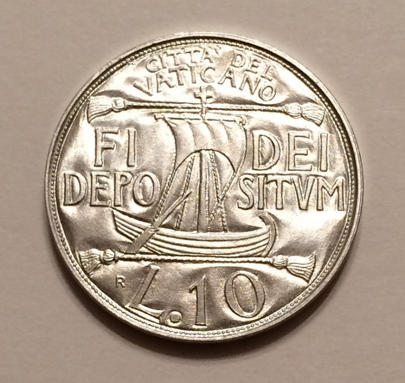 ВАТИКАН 10 ЛИР 1993 ИОАНН ПАВЕЛ II КОРАБЛЬ ПАРУСНИК ЛОДКА UNC (3)