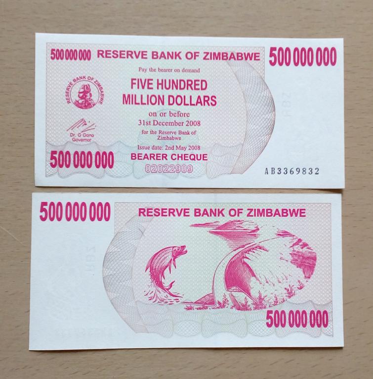 Зимбабве 500000000 2008 год пресс unc