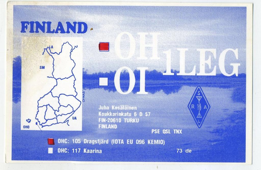 Карточка радиообмена QSL - Финляндия, Турку 1998 год (РК-20)-23