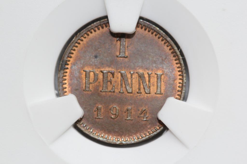 1 пенни 1914 Русская Финляндия слаб NGS MS63BN
