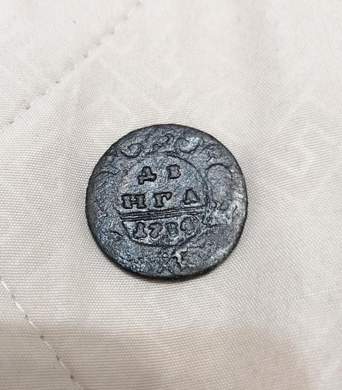 Деньга 1734. Розетка с 4 лепестками. Крылья орла с остями. R1.