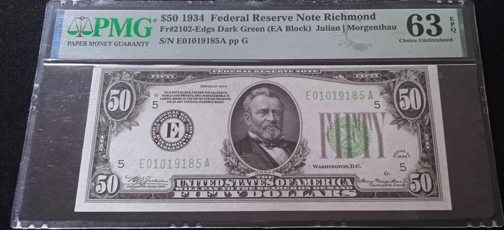 Банкнота 50 долларов США 1934 года Richmond PMG 63 EPQ