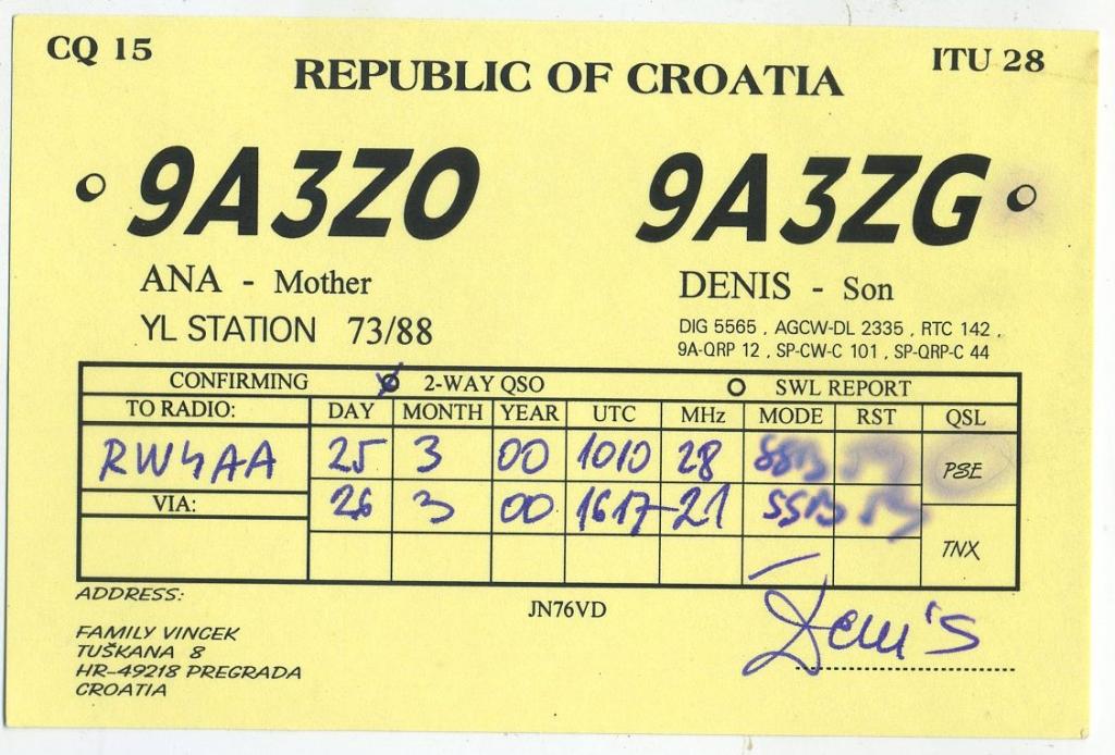 Карточка радиообмена QSL - Хорватия, Преграда 2000 год (РК-19)-35