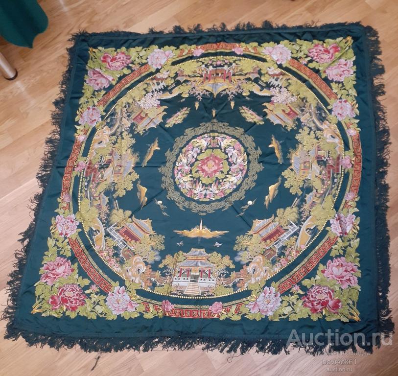 Текстиль. Скатерть шёлковая китайская. 50-е -60-е годы.