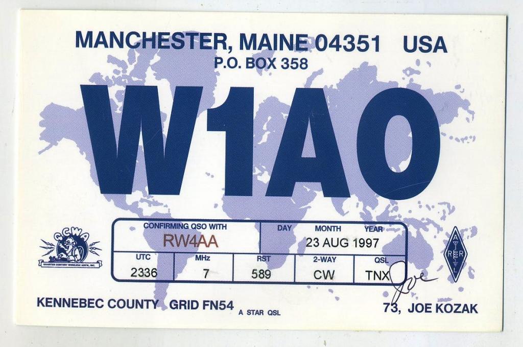 Карточка радиообмена QSL - США, Мэн, Манчестер 1997 год (РК-21)-24