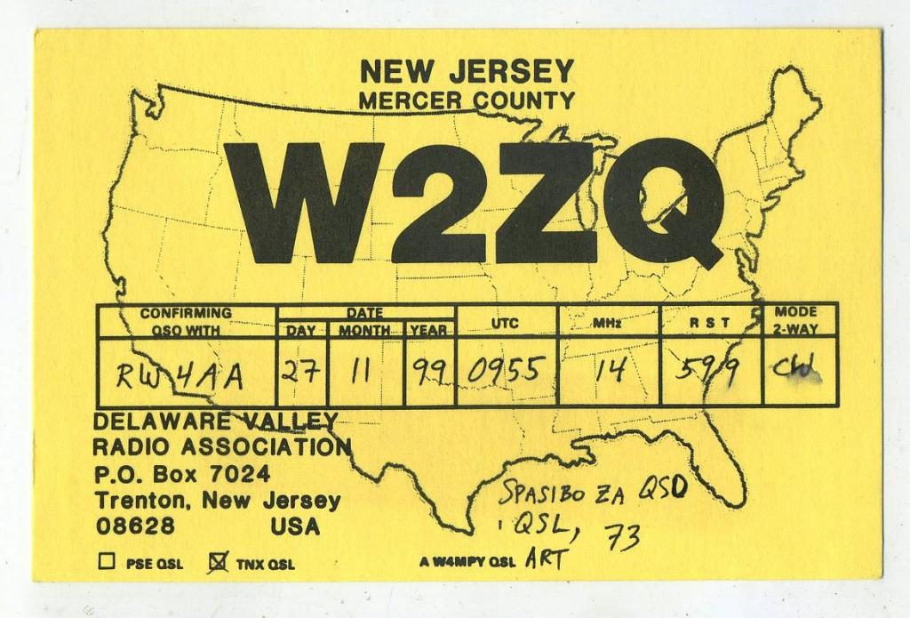 Карточка радиообмена QSL - США, Нью-Джерси, Трентон 1999 год (РК-21)-26
