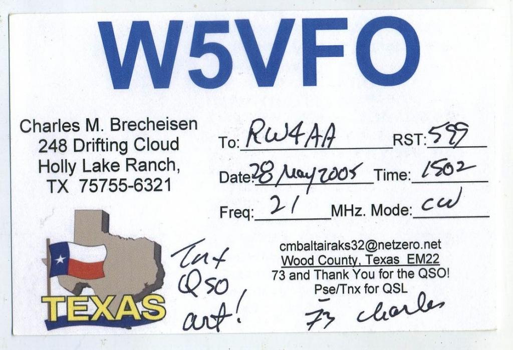 Карточка радиообмена QSL - США, Техас, Ранчо Холли Лейк 2005 год (РК-21)-23