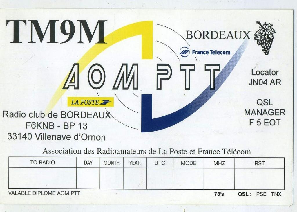 Карточка радиообмена QSL - Франция, Бордо 1998 год (РК-21)-25