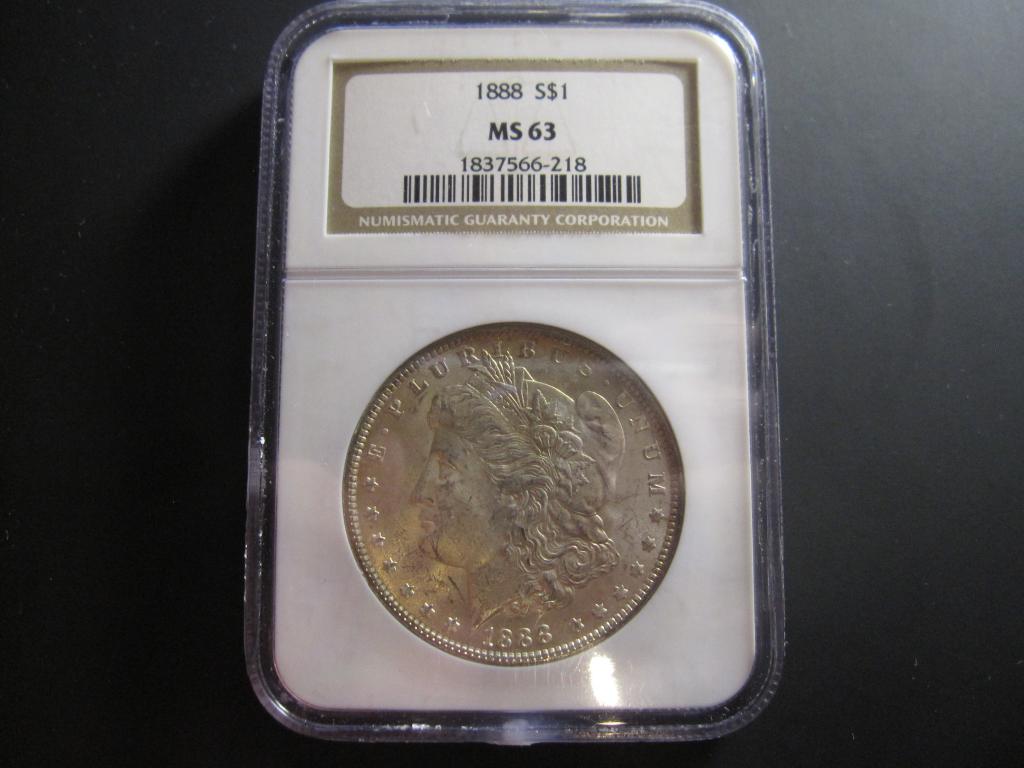США 1 доллар 1888 Морган СЕРЕБРО старый слаб NGC MS63