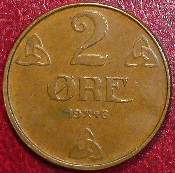 Норвегия 2 эре 1946 года.