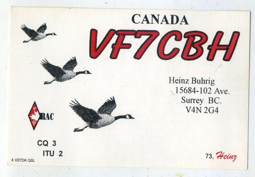 Карточка радиообмена QSL - Канада, Суррей 1999 год (РК-21)-33