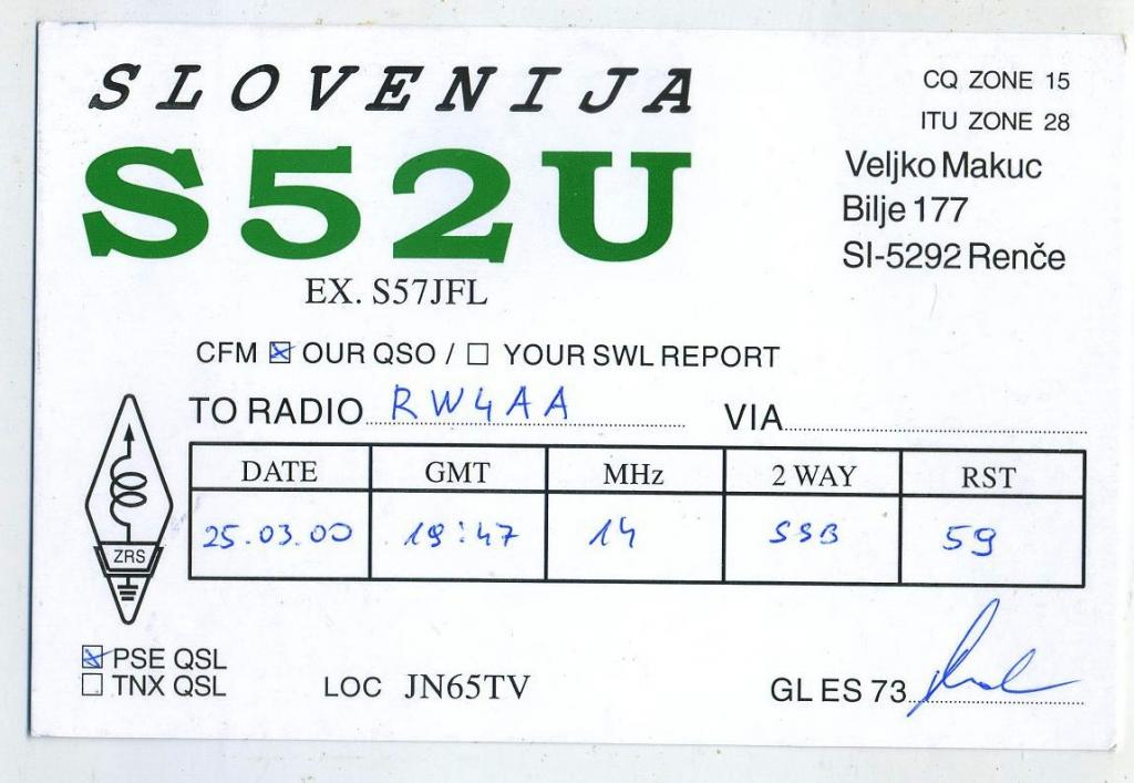 Карточка радиообмена QSL - Словения, Ренче 2000 год (РК-21)-41