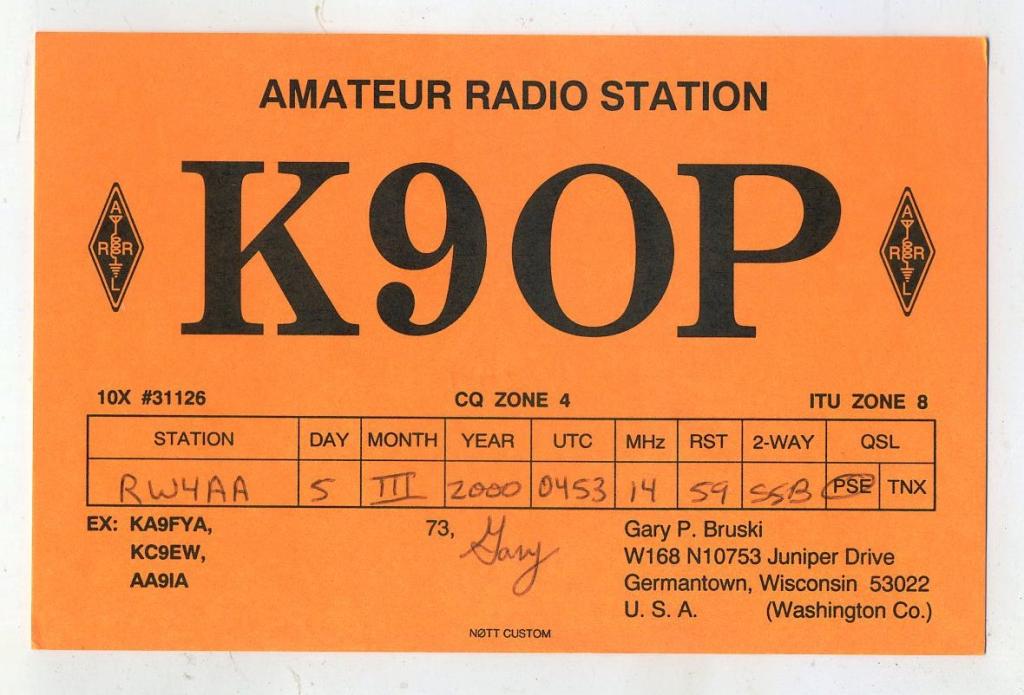 Карточка радиообмена QSL - США, Висконсин, Джермантаун 2000 год (РК-21)-43