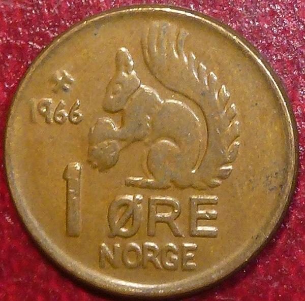 Норвегия 1 эре 1966 года.
