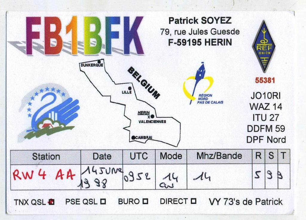 Карточка радиообмена QSL - Бельгия, Эрен 1999 год (РК-23)-20