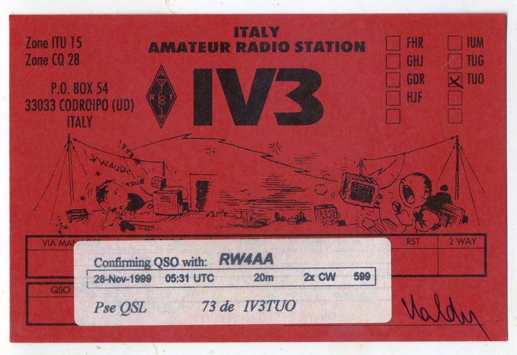 Карточка радиообмена QSL - Италия 1999 год (РК-23)-13