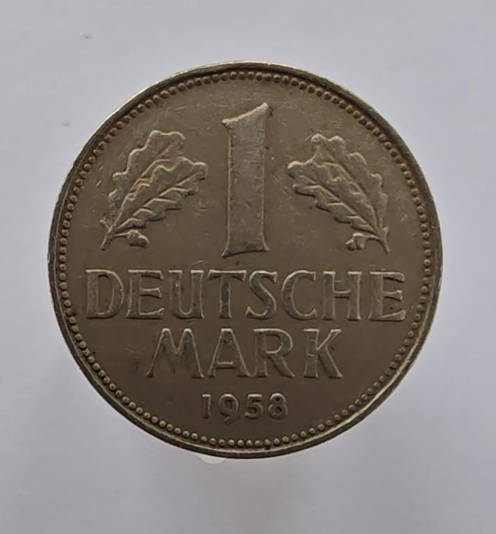 Германия 1 марка 1958 Отметка монетного двора F - Штутгарт