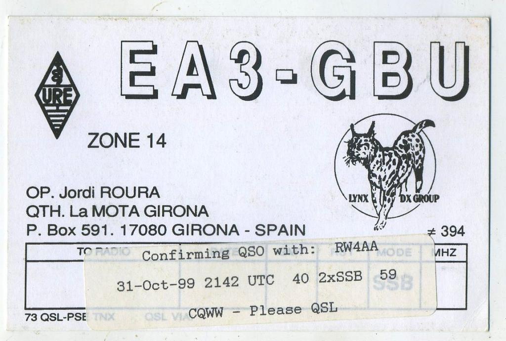Карточка радиообмена QSL - Испания, Жирона 1999 год (РК-23)-4