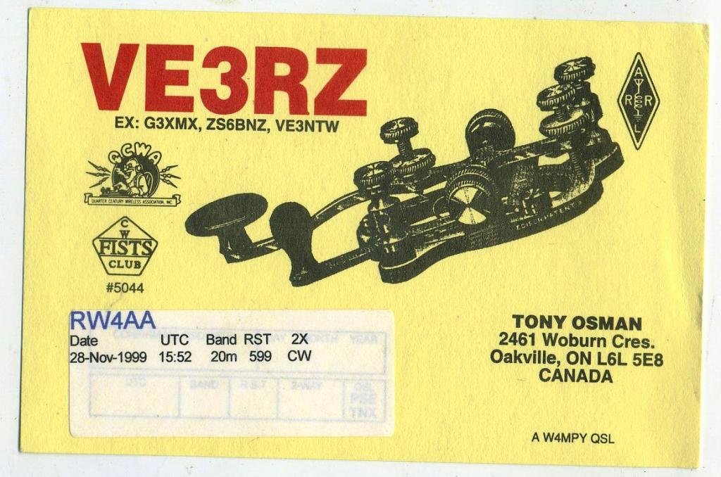 Карточка радиообмена QSL - Канада, Оквилл 1999 год (РК-23)-35