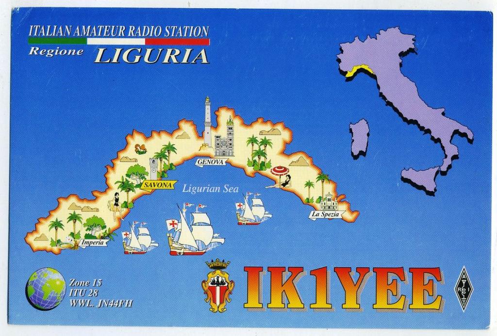 Карточка радиообмена QSL - Италия, Лигурия, Савона 1999 год (РК-22)-22