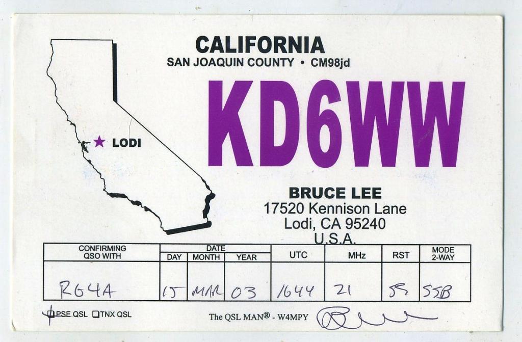 Карточка радиообмена QSL - США, Калифорния, Лодай 2003 год (РК-24)-23