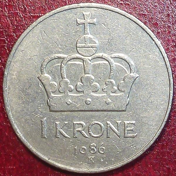 Норвегия 1 крона 1986 года.