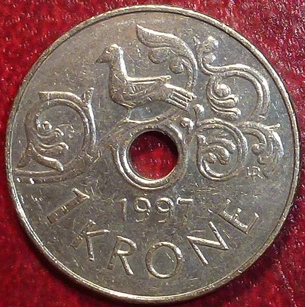 Норвегия 1 крона 1997 года.