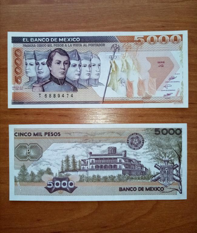 Банкнота Мексика 5000 песо 1987 года UNC Пресс