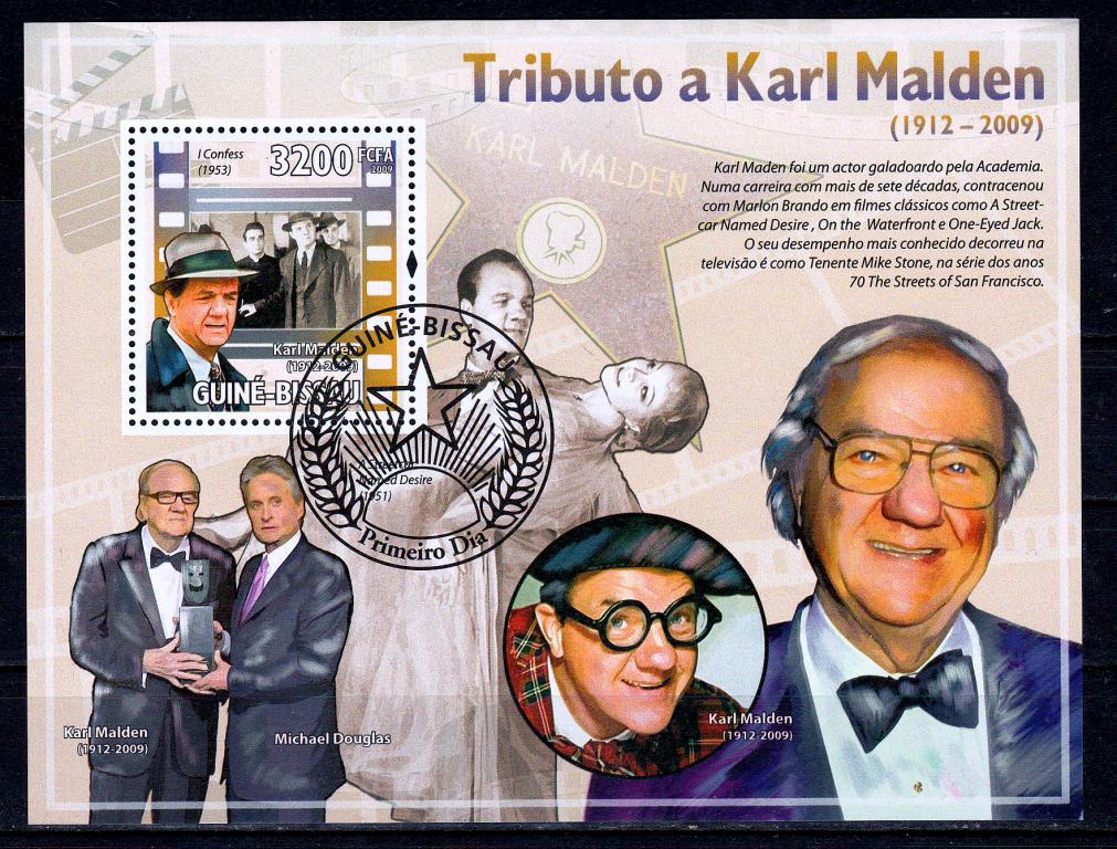 Марки Гвинея Бисау 2009 г. Знаменитые киноактеры Блок Персоналии Знаменитые люди Кино