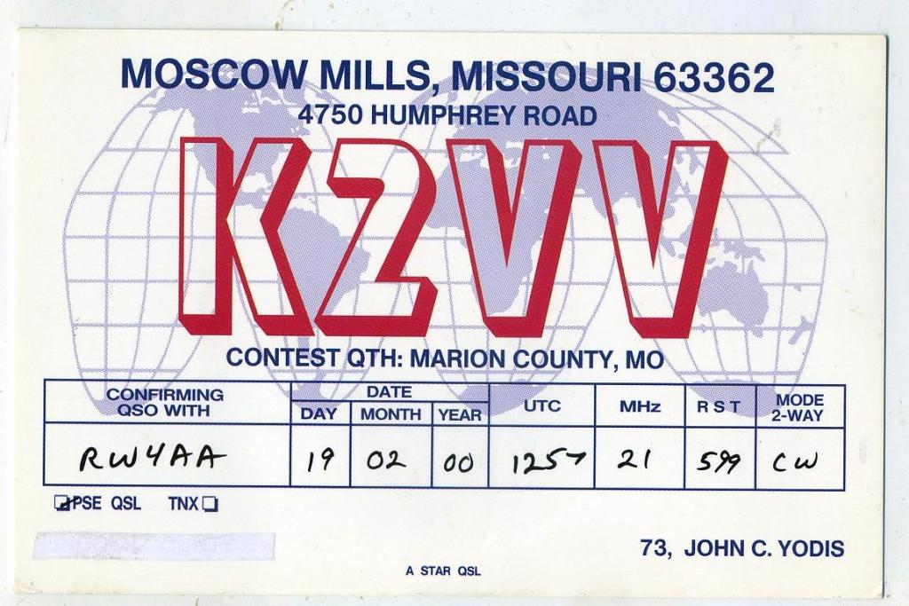 Карточка радиообмена QSL - США, Миссури, Московские мельницы 2000 год (РК-25)-29